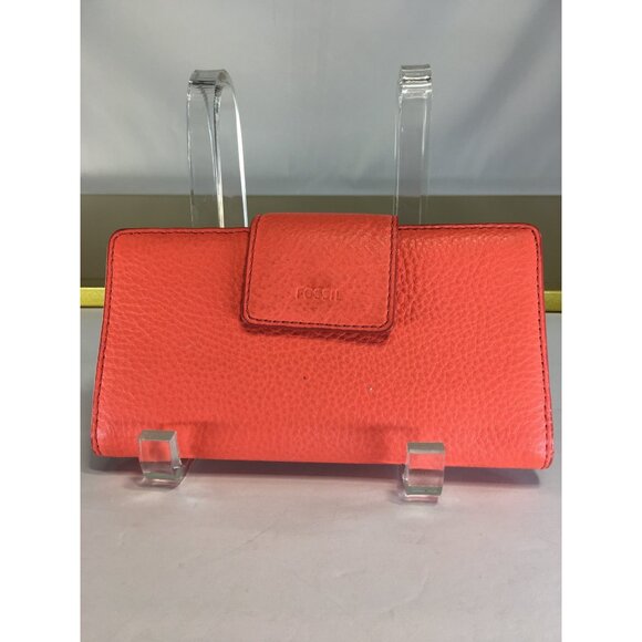 Fossil Women's Emma Tab RFID Clutch Wallet Leather Coral Orange - Picture 1 of 12
